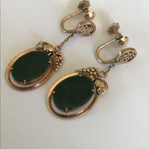 Antique 14K Rose Gold Jade Art Nouveau Earrings